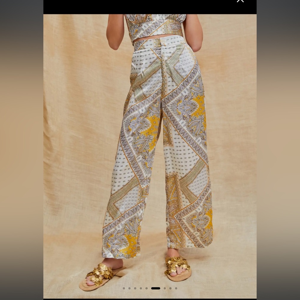 Cider Boho Paisley Print Wide Leg Silk Trousers Women’s M - Picture 2 of 7